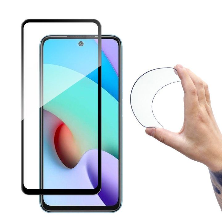 Pilnas dangtelis Flexi Nano stiklo plėvelė Grūdintas stiklas su rėmeliu Xiaomi Redmi 10 Black