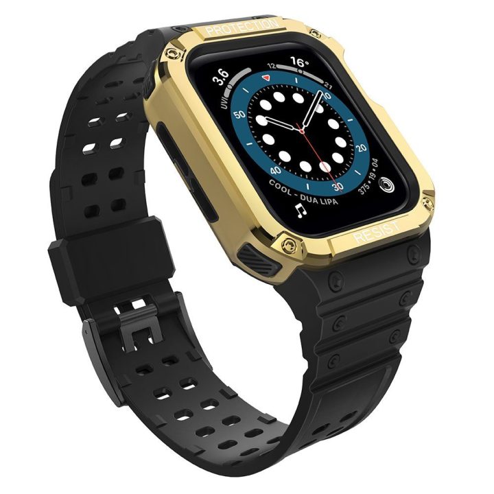Apsauginis dirželis su dėklu, skirtas Apple Watch 7 / SE (45/44 / 42 mm) korpuso šarvuotam laikrodžio dangteliui, juodas