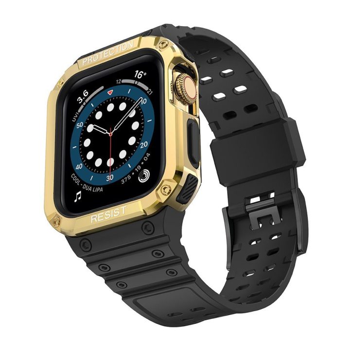 Apsauginis dirželis su dėklu, skirtas Apple Watch 7 / SE (45/44 / 42 mm) korpuso šarvuotam laikrodžio dangteliui, juodas