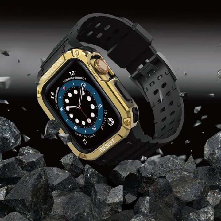 Apsauginis dirželis su dėklu, skirtas Apple Watch 7 / SE (45/44 / 42 mm) korpuso šarvuotam laikrodžio dangteliui, juodas
