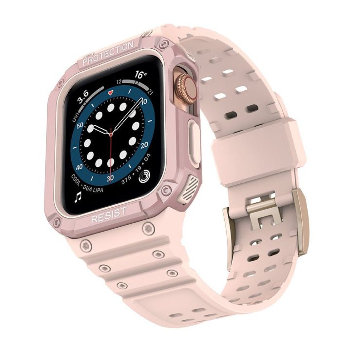 Apsauginis dirželis su dėklu Apple Watch 7 / SE (45/44 / 42 mm) korpuso šarvuotas laikrodžio dangtelis rožinis