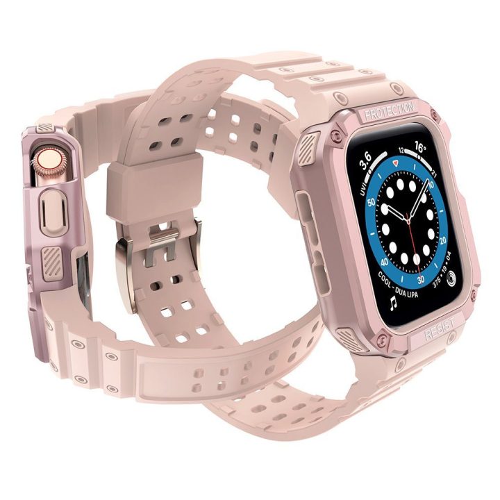 Apsauginis dirželis su dėklu Apple Watch 7 / SE (45/44 / 42 mm) korpuso šarvuotas laikrodžio dangtelis rožinis