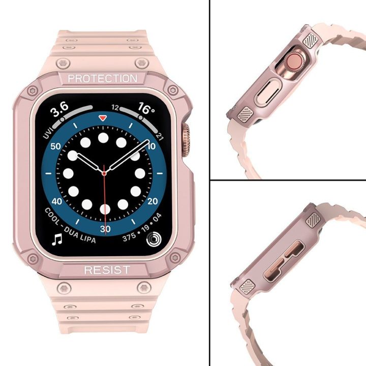 Apsauginis dirželis su dėklu Apple Watch 7 / SE (45/44 / 42 mm) korpuso šarvuotas laikrodžio dangtelis rožinis