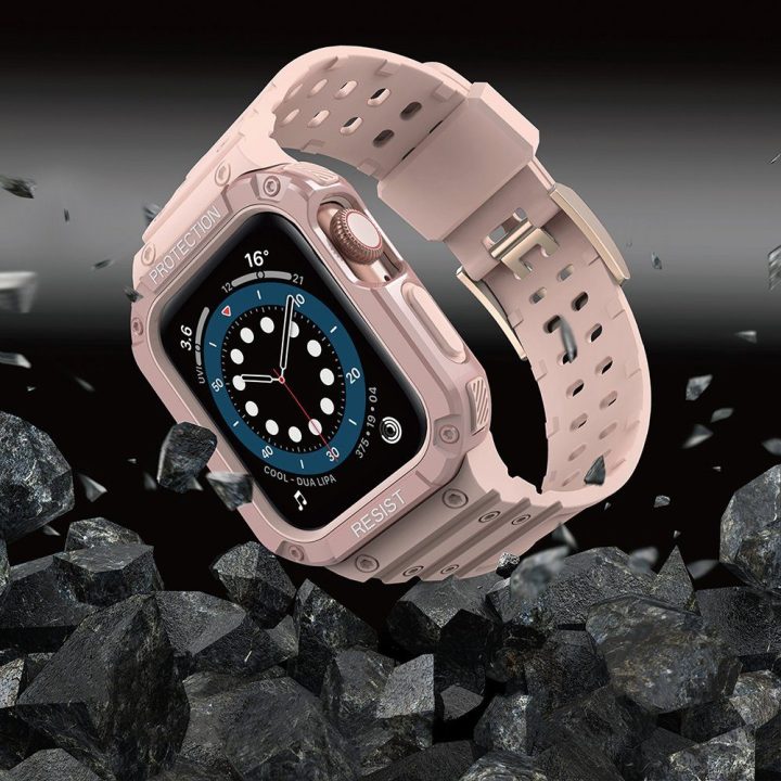 Apsauginis dirželis su dėklu Apple Watch 7 / SE (45/44 / 42 mm) korpuso šarvuotas laikrodžio dangtelis rožinis