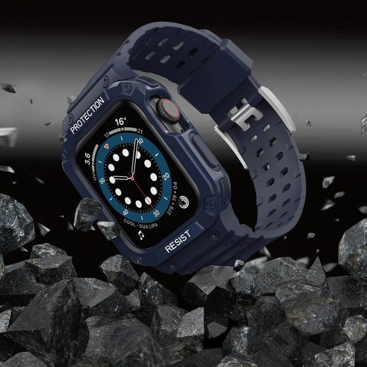 Apsauginis dirželis su dėklu, skirtas Apple Watch 7 / SE (45/44 / 42 mm) korpusui Šarvuotas laikrodžio dangtelis mėlynas