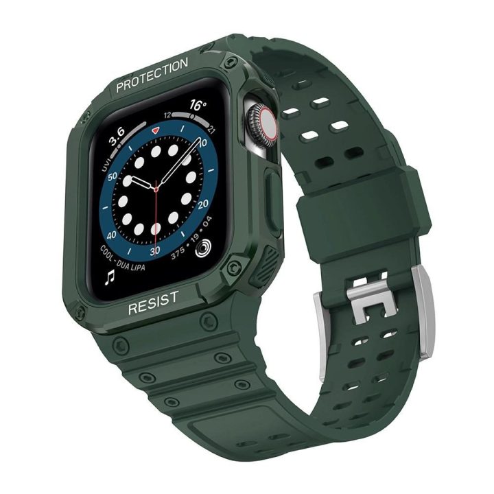 Apsauginis dirželis su dėklu Apple Watch 7 / SE (45/44 / 42 mm) korpuso šarvuotas laikrodžio dangtelis žalias
