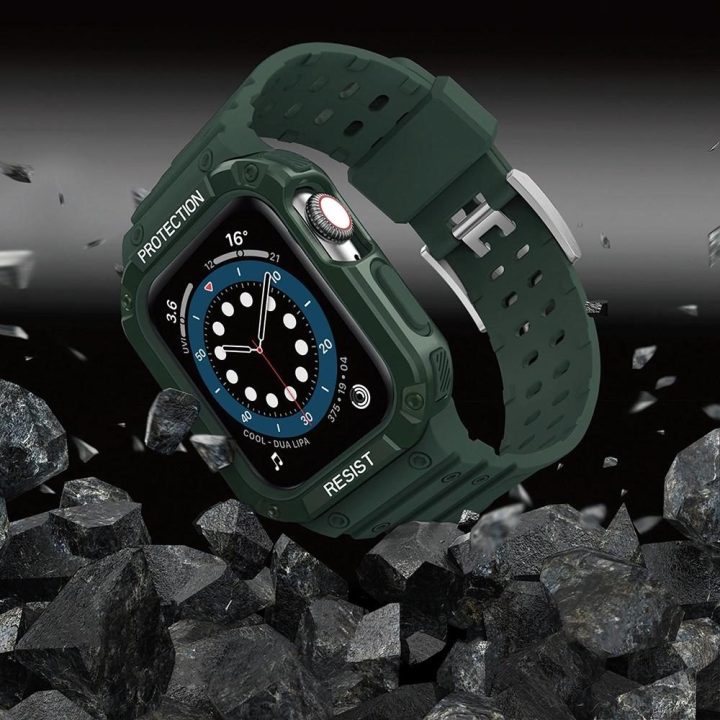 Apsauginis dirželis su dėklu Apple Watch 7 / SE (45/44 / 42 mm) korpuso šarvuotas laikrodžio dangtelis žalias