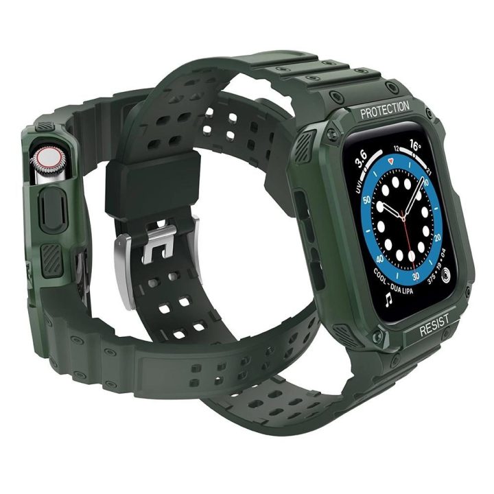 Apsauginis dirželis su dėklu Apple Watch 7 / SE (45/44 / 42 mm) korpuso šarvuotas laikrodžio dangtelis žalias