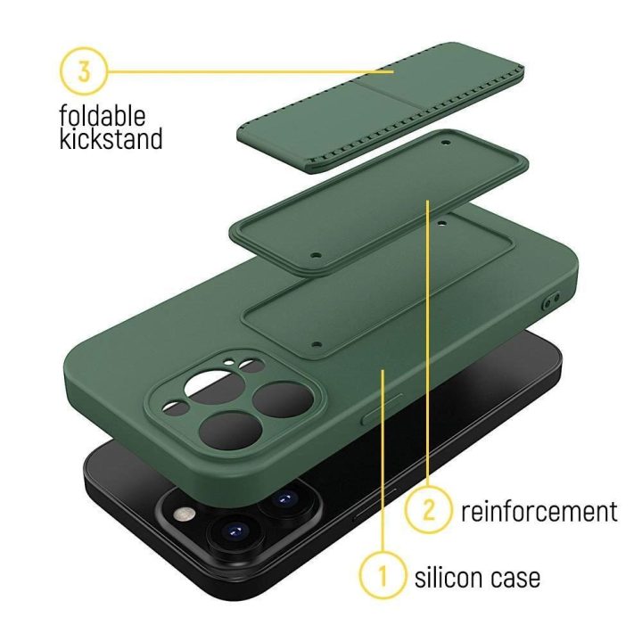 Silikoninis dėklas su stovu iPhone 13 mini tamsiai mėlynas