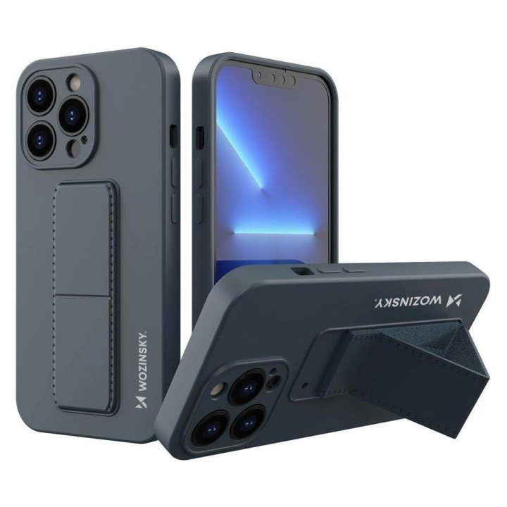 Silikoninis dėklas su stovu iPhone 13 mini tamsiai mėlynas