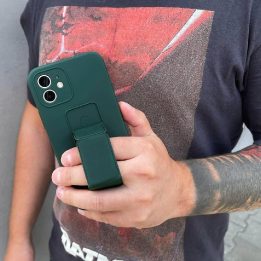 iPhone 13 mini rausvas silikoninis dėklas su stovu