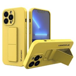 Silikoninis dėklas su stovu iPhone 13 mini geltonos spalvos