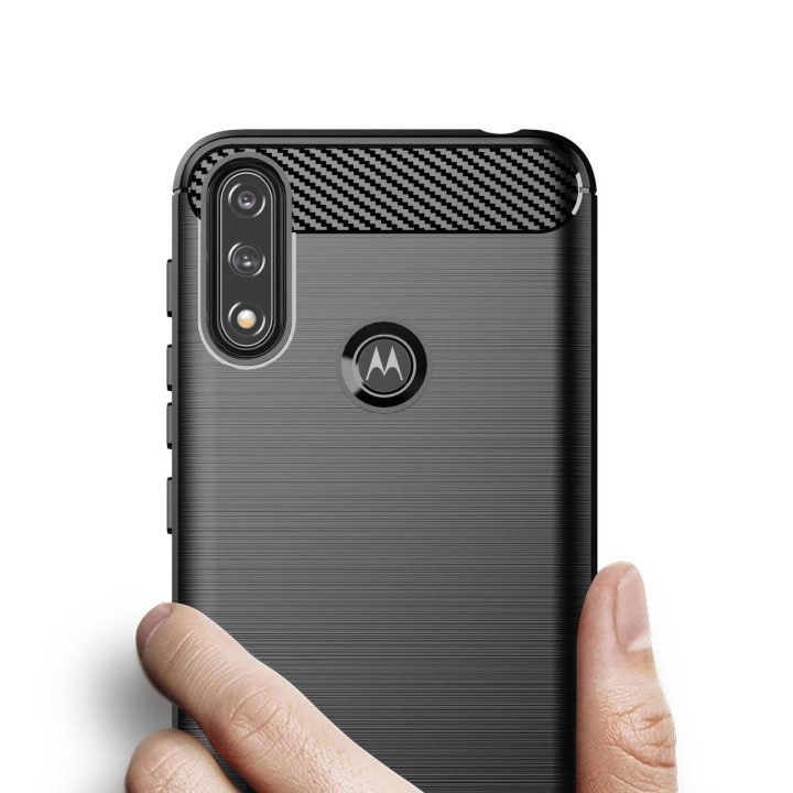 Carbon Case Lankstus dangtelis rankovė Motorola Moto E7i Power juodos spalvos