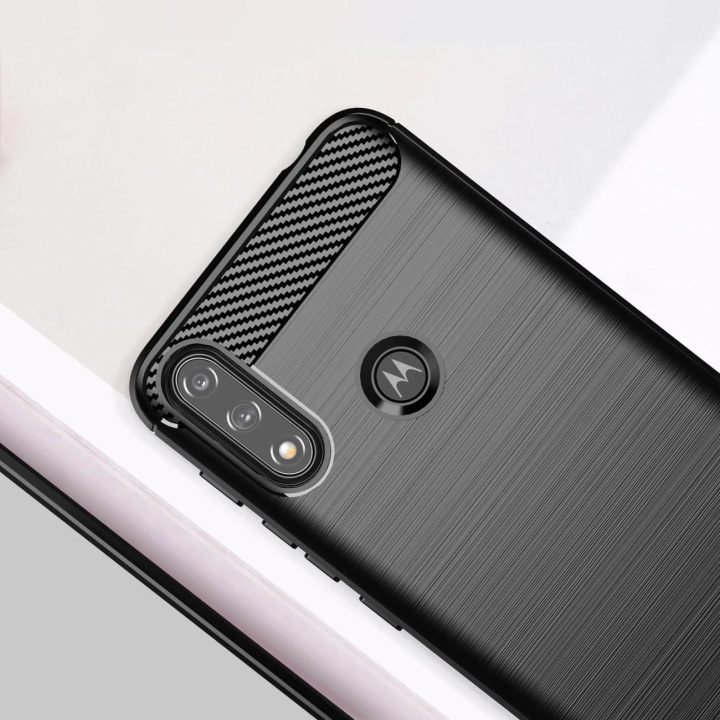 Carbon Case Lankstus dangtelis rankovė Motorola Moto E7i Power juodos spalvos