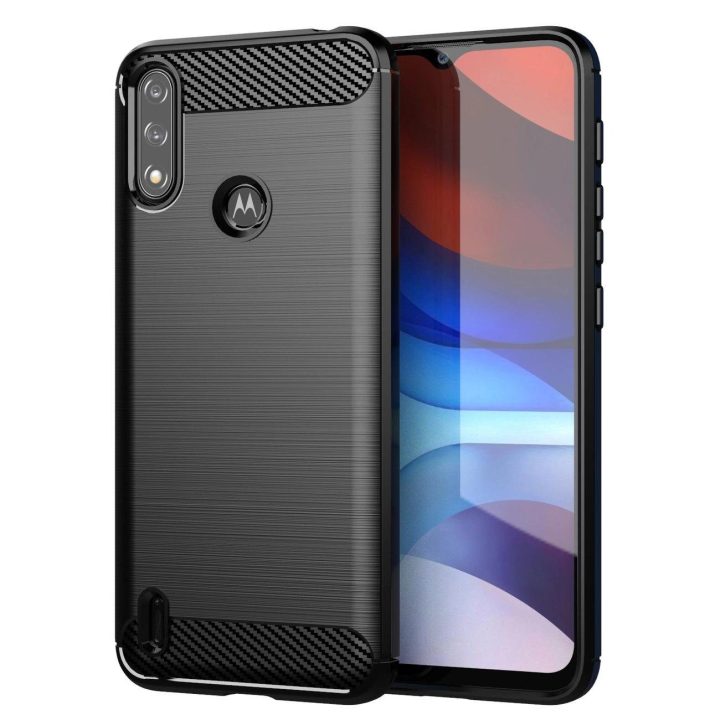 Carbon Case Lankstus dangtelis rankovė Motorola Moto E7i Power juodos spalvos