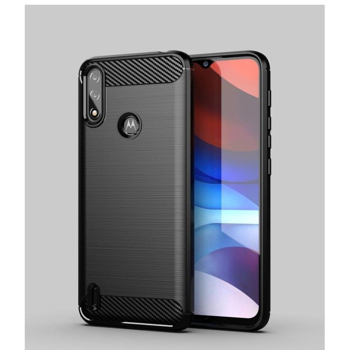 Carbon Case Lankstus dangtelis rankovė Motorola Moto E7i Power juodos spalvos