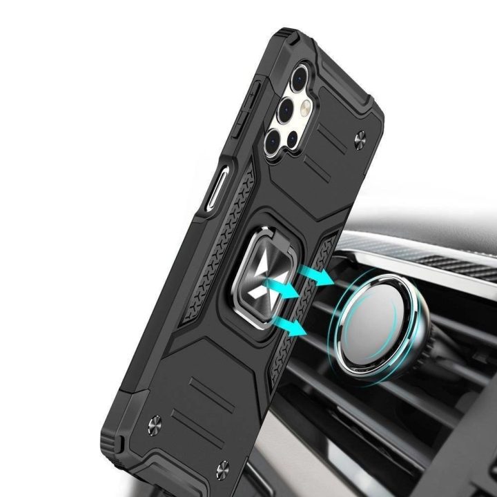 Ring Armor tvirtas hibridinis dėklas + magnetinis laikiklis, skirtas Samsung Galaxy A13 5G , juodas