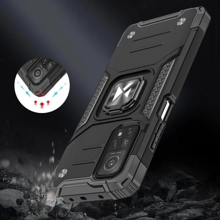 Ring Armor tvirtas hibridinis dėklas + magnetinis laikiklis, skirtas Samsung Galaxy A03s , juodas