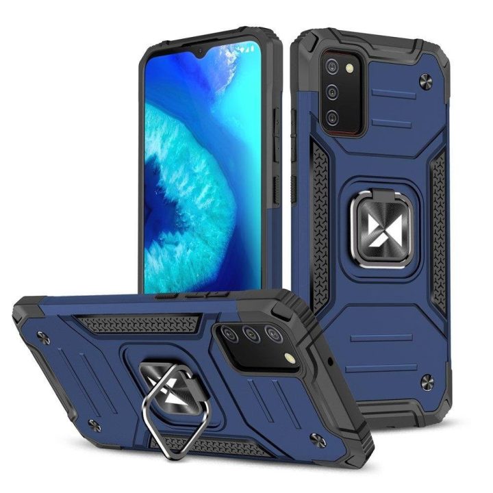 Ring Armor tvirtas hibridinis dėklas + magnetinis laikiklis, skirtas Samsung Galaxy A03s , mėlynas