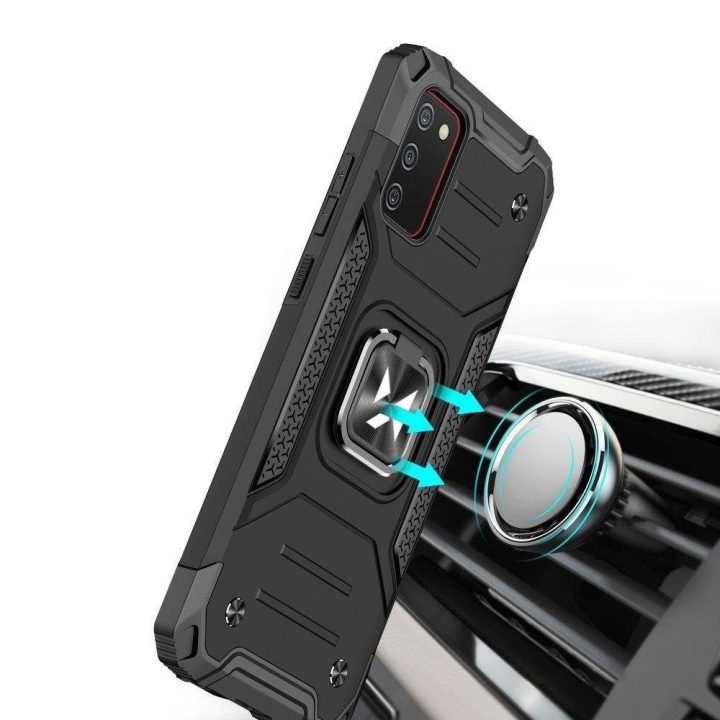 Ring Armor tvirtas hibridinis dėklas + magnetinis laikiklis, skirtas Samsung Galaxy A03s , mėlynas