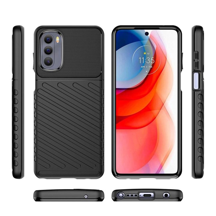 Thunder Case lankstus šarvuotas dangtelis, skirtas Motorola Moto G Stylus 2022 , juodos spalvos