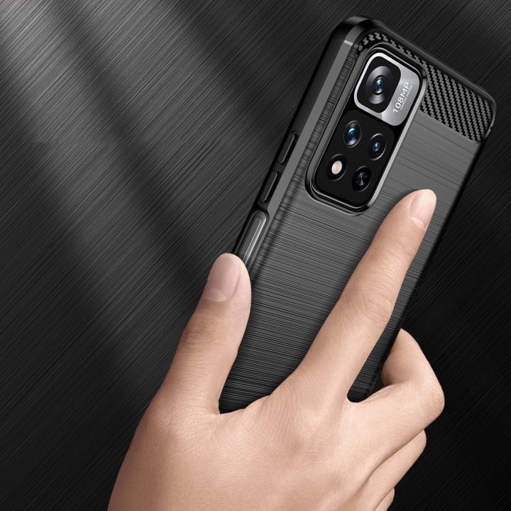 Carbon Case lankstus dėklas Xiaomi Redmi Note 11 Pro+ 5G (Kinija) / 11 Pro 5G (Kinija) / Mi11i HyperCharge / Poco X4 NFC juodas