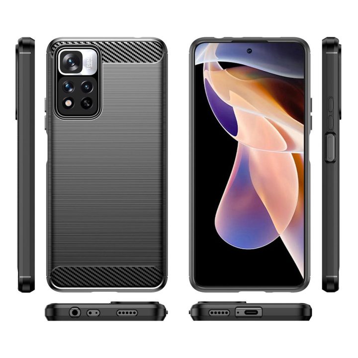 Carbon Case lankstus dėklas Xiaomi Redmi Note 11 Pro+ 5G (Kinija) / 11 Pro 5G (Kinija) / Mi11i HyperCharge / Poco X4 NFC juodas