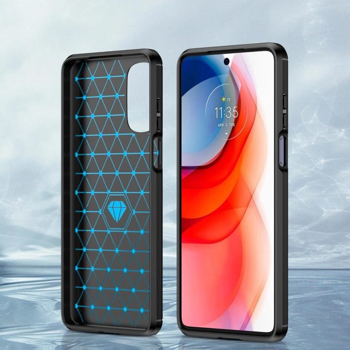Lankstus Carbon Case dangtelis, skirtas Motorola Moto G Stylus 2022 , juodos spalvos