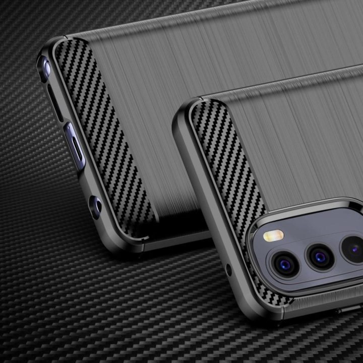 Lankstus Carbon Case dangtelis, skirtas Motorola Moto G Stylus 2022 , juodos spalvos