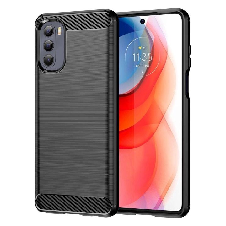 Lankstus Carbon Case dangtelis, skirtas Motorola Moto G Stylus 2022 , juodos spalvos