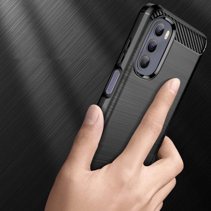 Lankstus Carbon Case dangtelis, skirtas Motorola Moto G Stylus 2022 , juodos spalvos