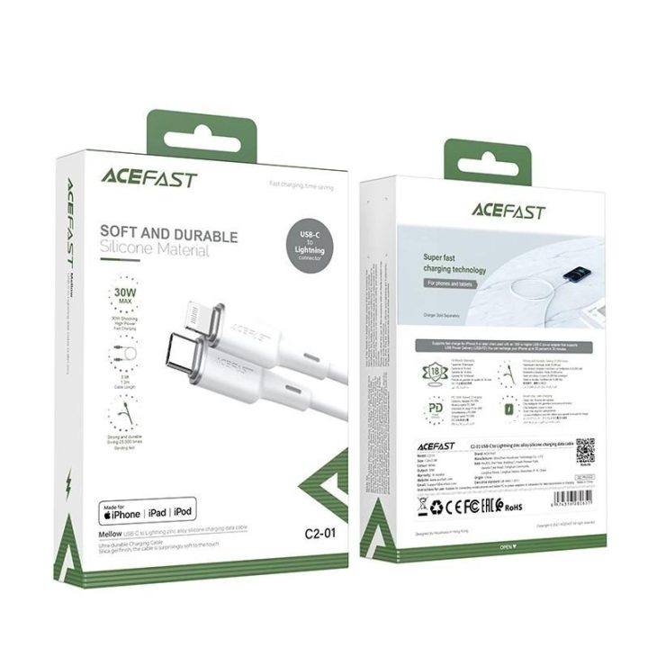 Acefast kabelis MFI USB Type C - Lightning 1,2 m, 30 W, 3A, juodas (C2-01 black)