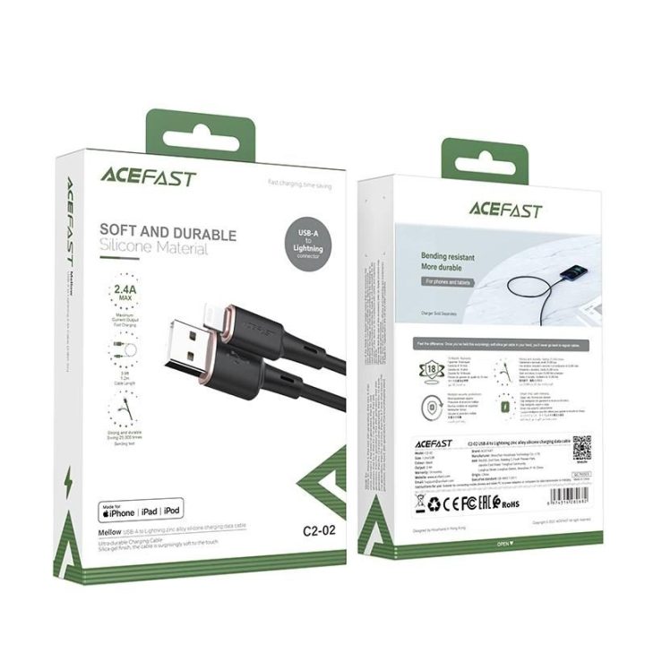 Acefast kabelis MFI USB - Lightning 1,2 m, 2,4 A, juodas (C2-02 black)