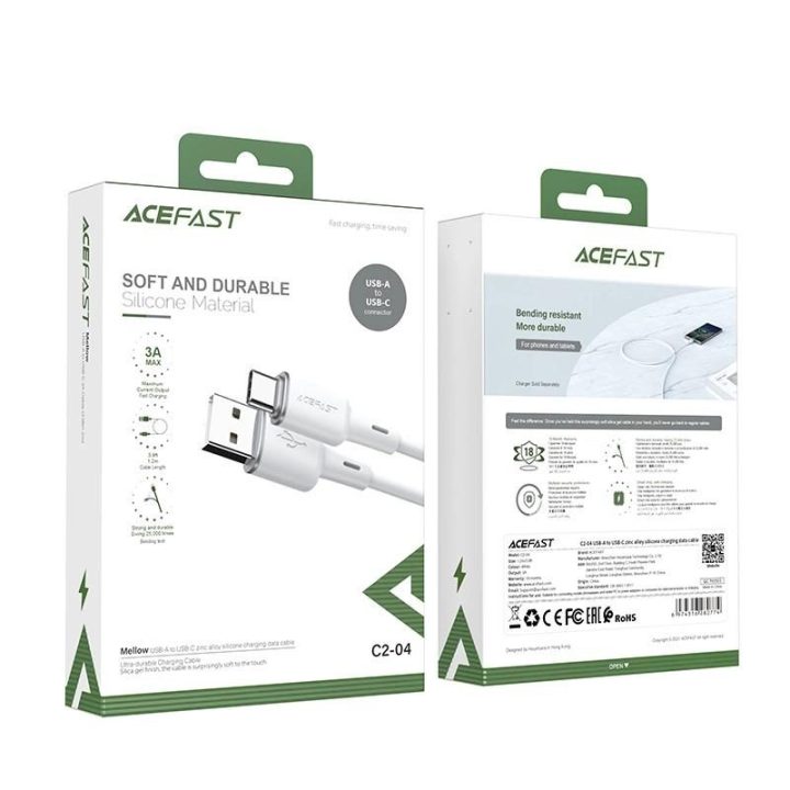 Acefast USB kabelis - C tipo USB 1,2 m, 3A, baltas (C2-04 baltas)