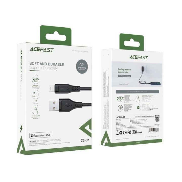 Acefast kabelis MFI USB - Lightning 1,2 m, 2,4 A, juodas (C3-02 juodas)