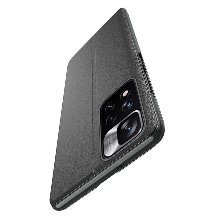 Eco Leather View Case elegantiškas dėklas su atlenkiamu dangteliu ir stovo funkcija Xiaomi Redmi Note 11 Pro+ 5G (Kinija) / 11 P