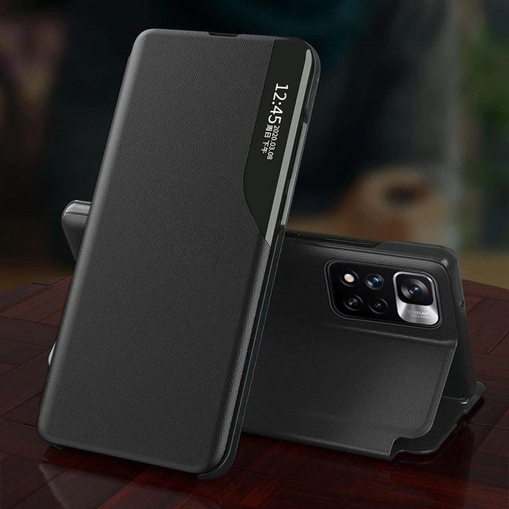 Eco Leather View Case elegantiškas dėklas su atlenkiamu dangteliu ir stovo funkcija Xiaomi Redmi Note 11 Pro+ 5G (Kinija) / 11 P