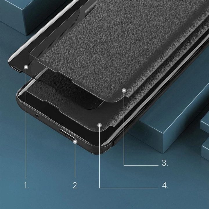 Eco Leather View dėklas Elegantiškas atlenkiamas dangtelis su stovo funkcija Poco M4 Pro 5G raudonos spalvos
