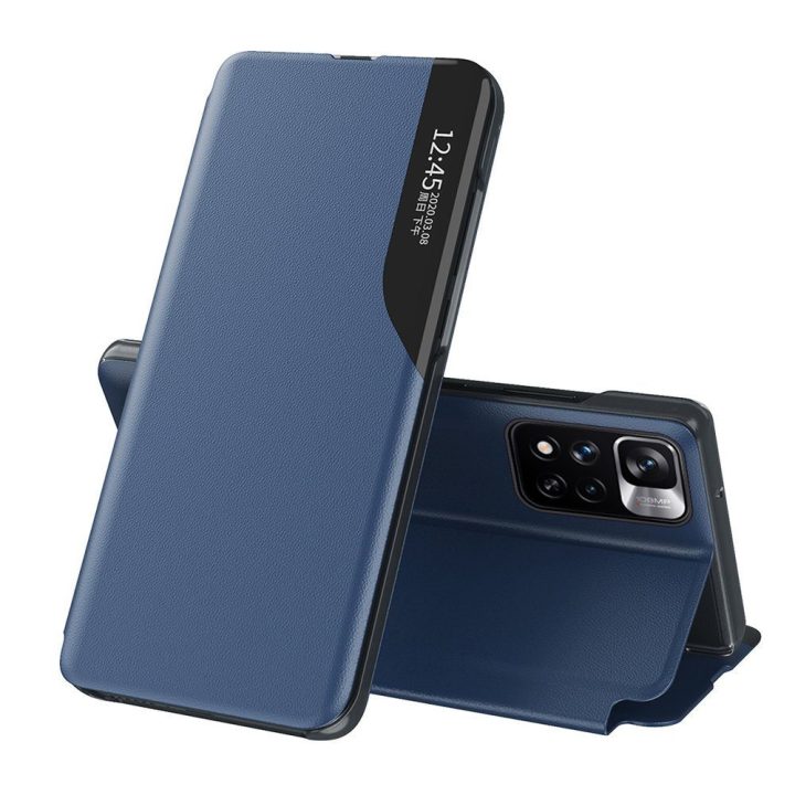 Eco Leather View dėklas Elegantiškas atlenkiamas dangtelis su stovo funkcija Poco M4 Pro 5G Blue