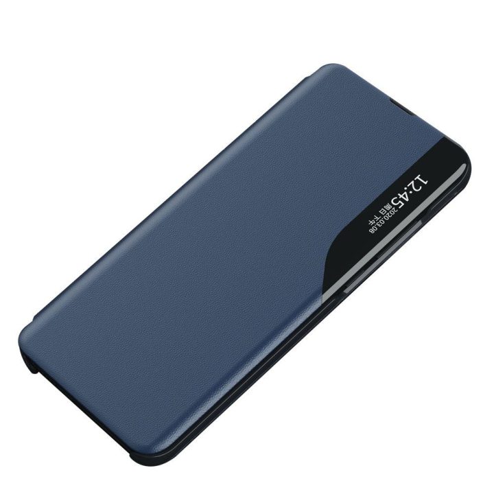 Eco Leather View dėklas Elegantiškas atlenkiamas dangtelis su stovo funkcija Poco M4 Pro 5G Blue