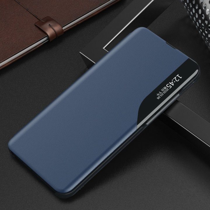 Eco Leather View dėklas Elegantiškas atlenkiamas dangtelis su stovo funkcija Poco M4 Pro 5G Blue