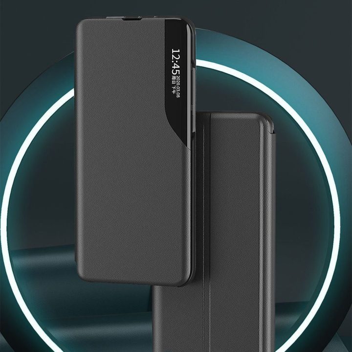 Eco Leather View dėklas Elegantiškas atlenkiamas dangtelis su stovo funkcija Poco M4 Pro 5G Blue