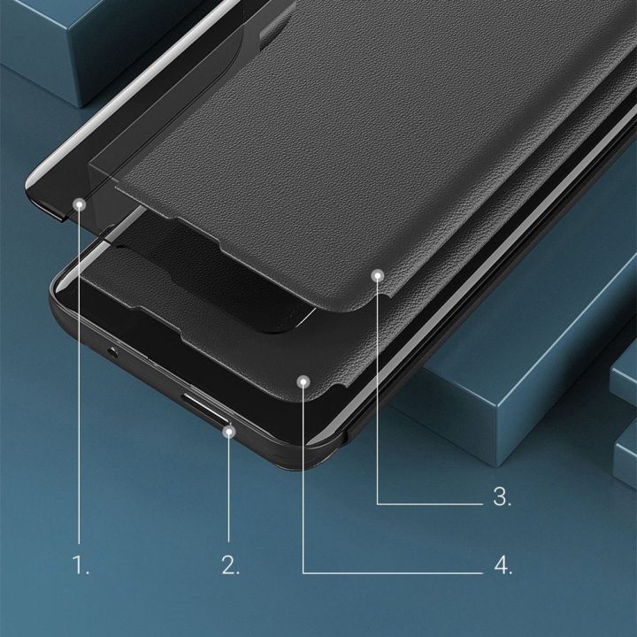 Eco Leather View dėklas Elegantiškas atlenkiamas dangtelis su stovo funkcija Poco M4 Pro 5G Blue