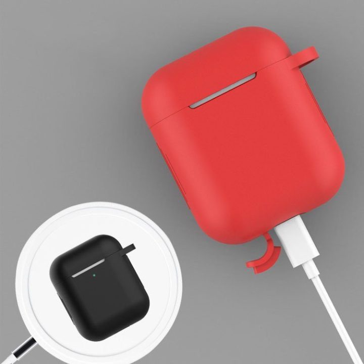 AirPods 2 / AirPods 1 silikoninis minkštas dėklas ausinėms + raktų pakabukas su karabinu rožinės spalvos (D dėklas)