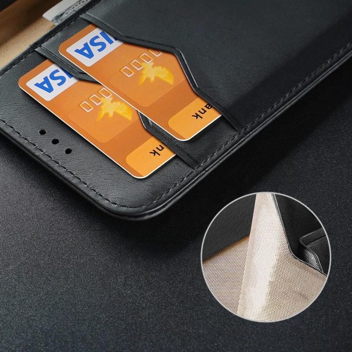 Odinis atlenkiamas dangtelis Tikros odos piniginė kortelėms ir dokumentams Samsung Galaxy S22 + (S22 Plus) mėlyna