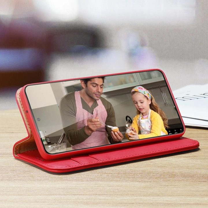Odinis atlenkiamas dangtelis Tikros odos piniginė kortelėms ir dokumentams Samsung Galaxy S22 + (S22 Plus) mėlyna