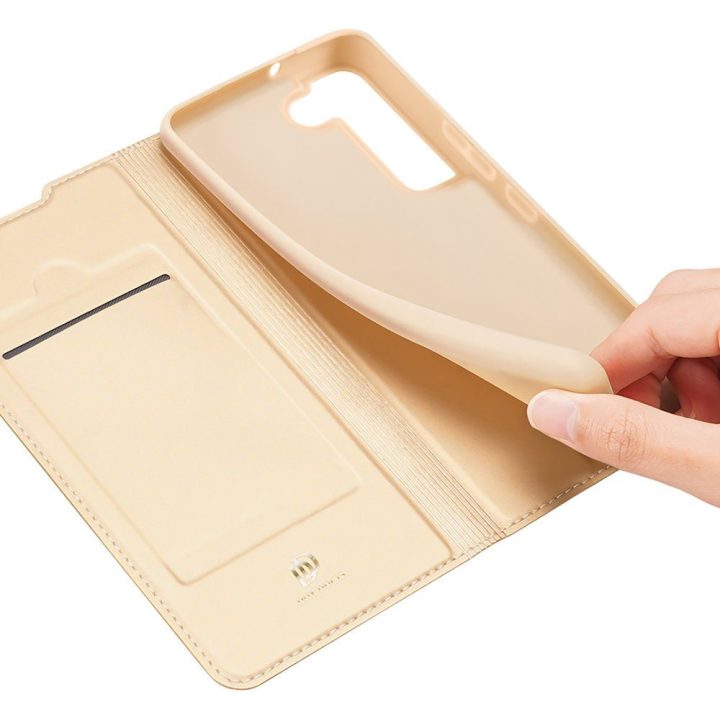 Skin Pro Holster Cover Flip Cover dangtelis, skirtas Samsung Galaxy S22 + (S22 Plus), auksinis
