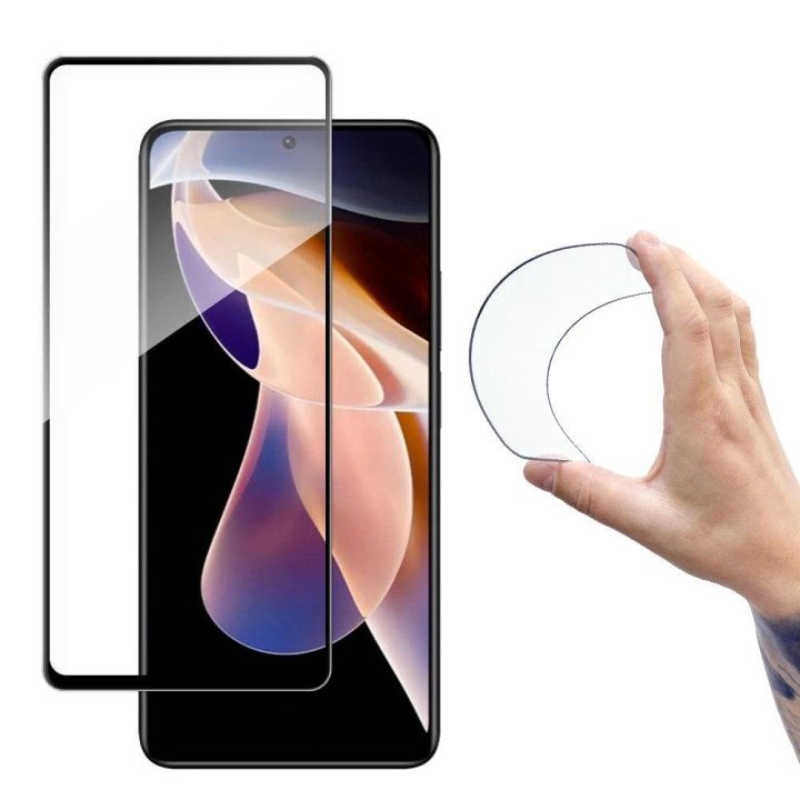 Pilnas dangtelis Flexi Nano Glass plėvelė Grūdintas stiklas su rėmeliu Xiaomi Redmi Note 11 Pro + / 11 Pro skaidrus
