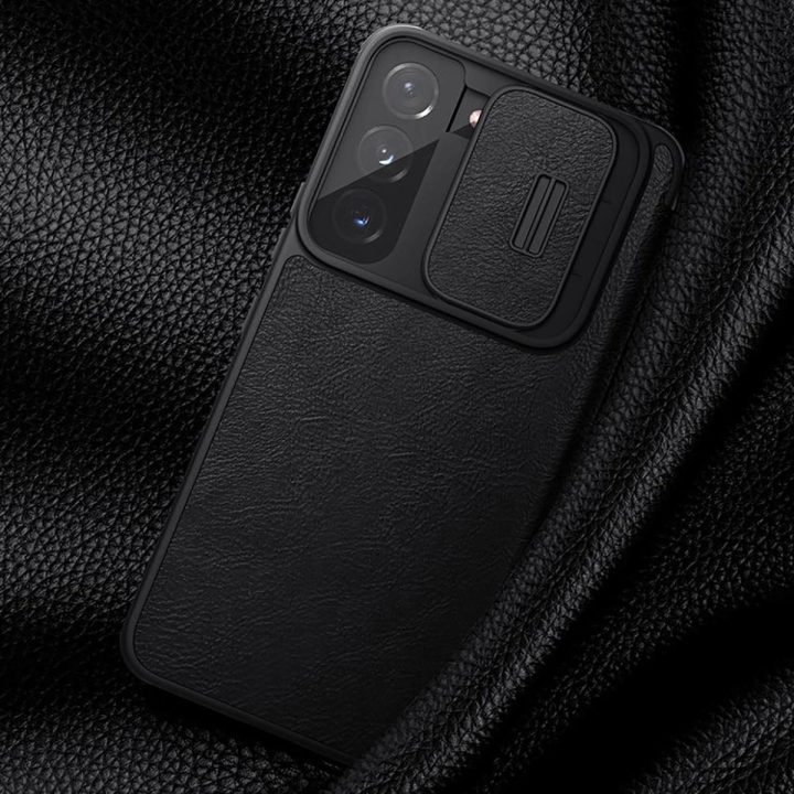 Nillkin Qin Leather Pro Case dėklas, skirtas Samsung Galaxy S22 + (S22 Plus) fotoaparato apsauginis dėklas su dėklu, apverčiamas