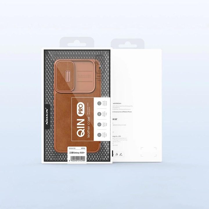 Nillkin Qin Leather Pro Case dėklas, skirtas Samsung Galaxy S22 + (S22 Plus) fotoaparato apsauginis dėklas su dėklu, apverčiamas